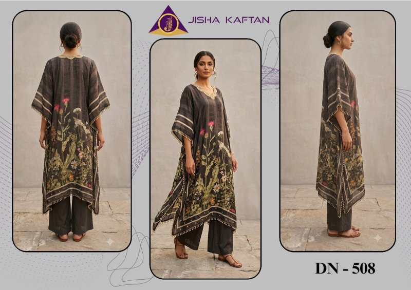 Kaftan Co Ord Set With Necklace Vol 2 By Jisha Poly Feather Silk Kaftan